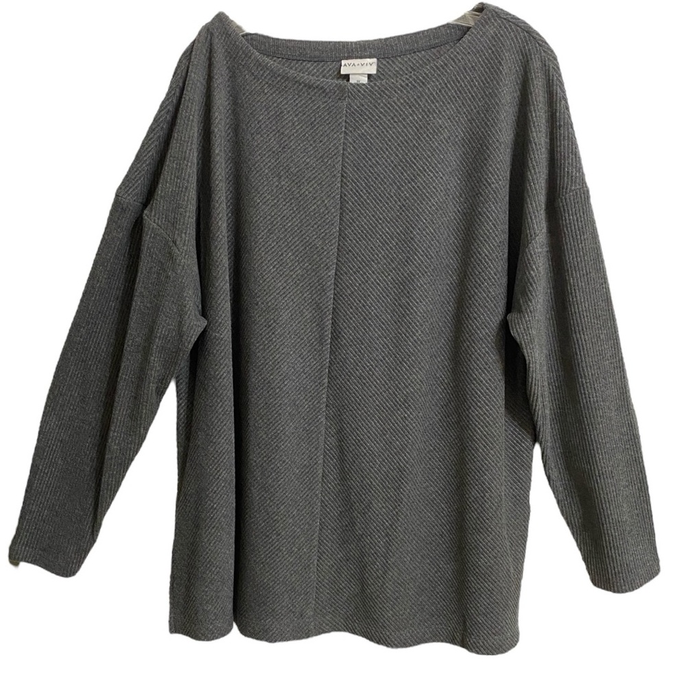 AVA & VIV Charcoal Grey Ribbed Sweater Sz 1X